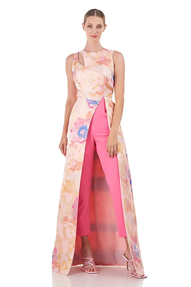 Abstract Floral Jacquard Walk-Thru Jumpsuit