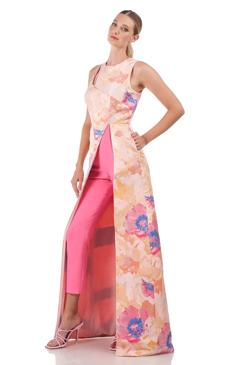 Abstract Floral Jacquard Walk-Thru Jumpsuit