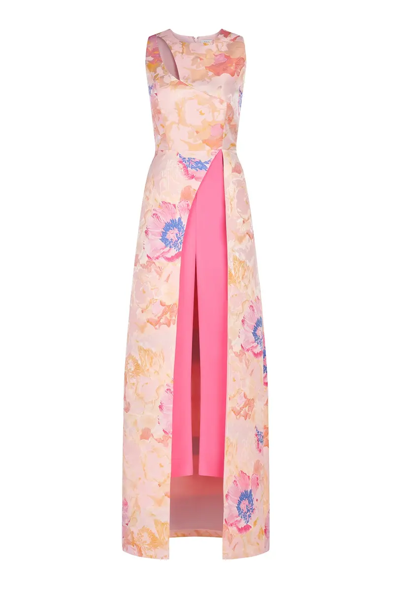 Abstract Floral Jacquard Walk-Thru Jumpsuit