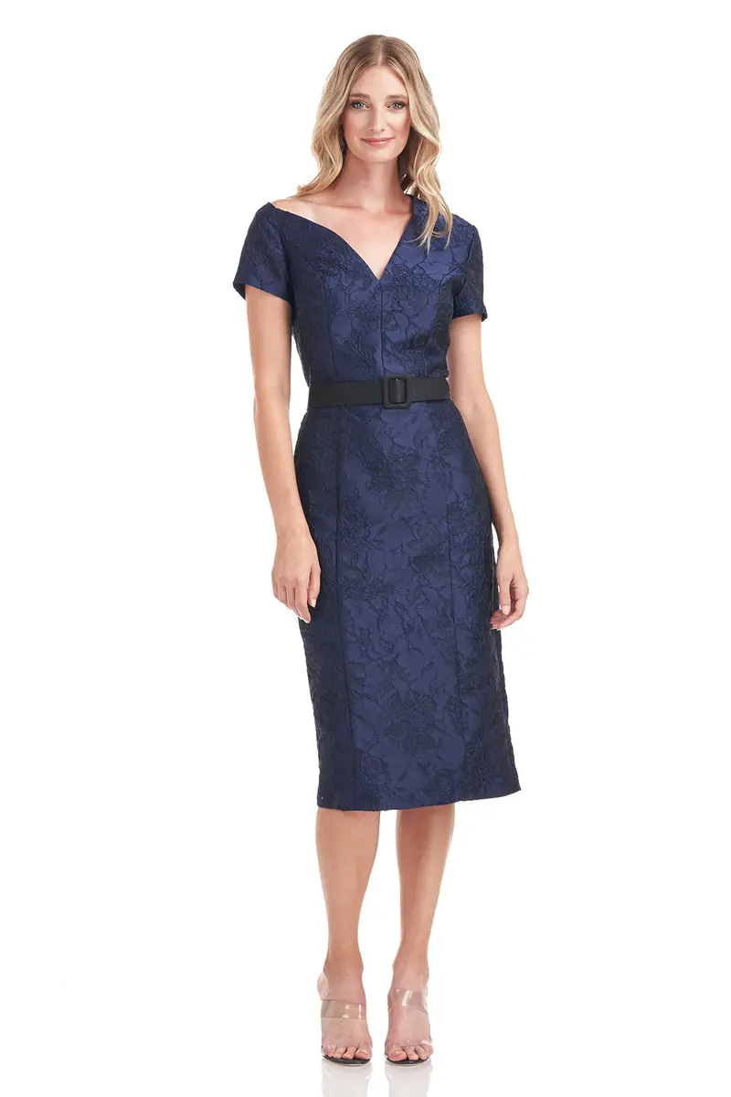Adrianna Textured Floral Jacquard Asymmetric Midi Dress