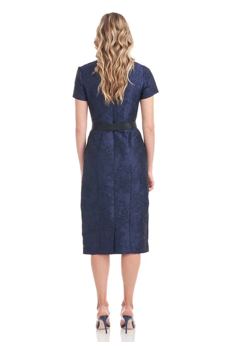 Adrianna Textured Floral Jacquard Asymmetric Midi Dress 2