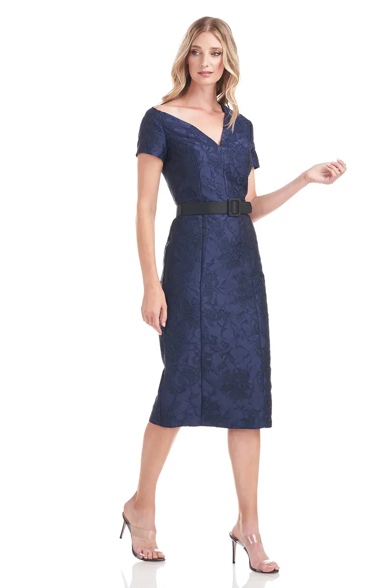Adrianna Textured Floral Jacquard Asymmetric Midi Dress