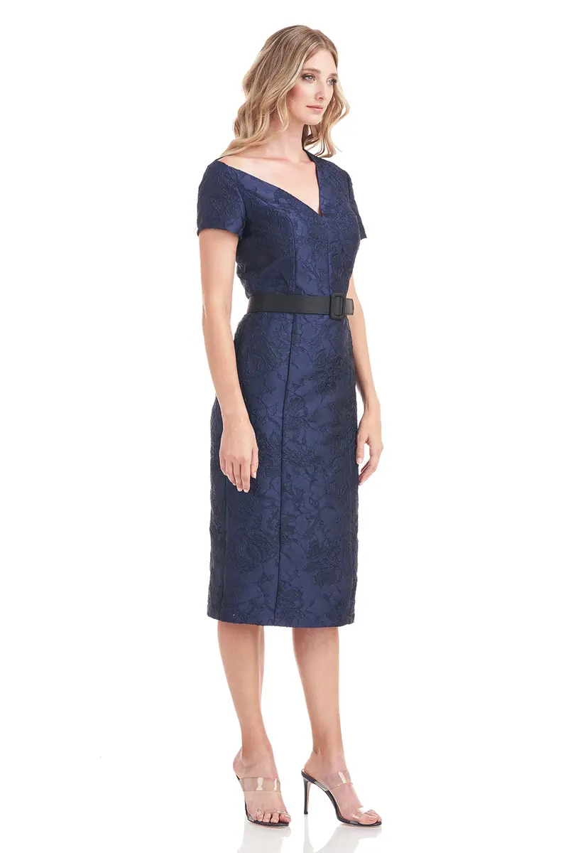 Adrianna Textured Floral Jacquard Asymmetric Midi Dress