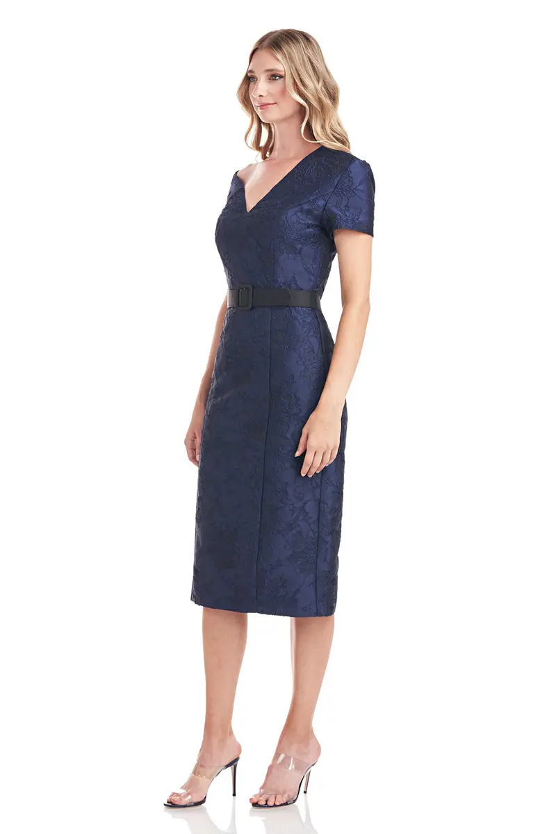 Adrianna Textured Floral Jacquard Asymmetric Midi Dress