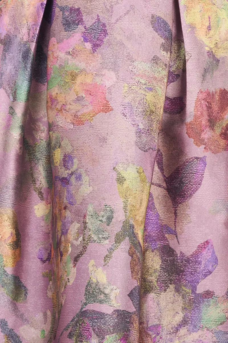 Alora Textured Floral Tea-Length Dress in Mikado Fabric
