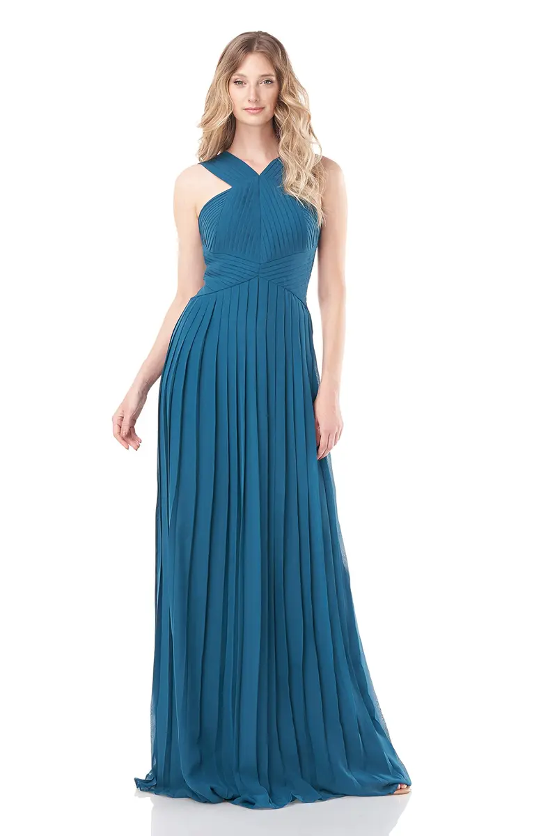 Amelia Halter Pleated Chiffon Gown 1