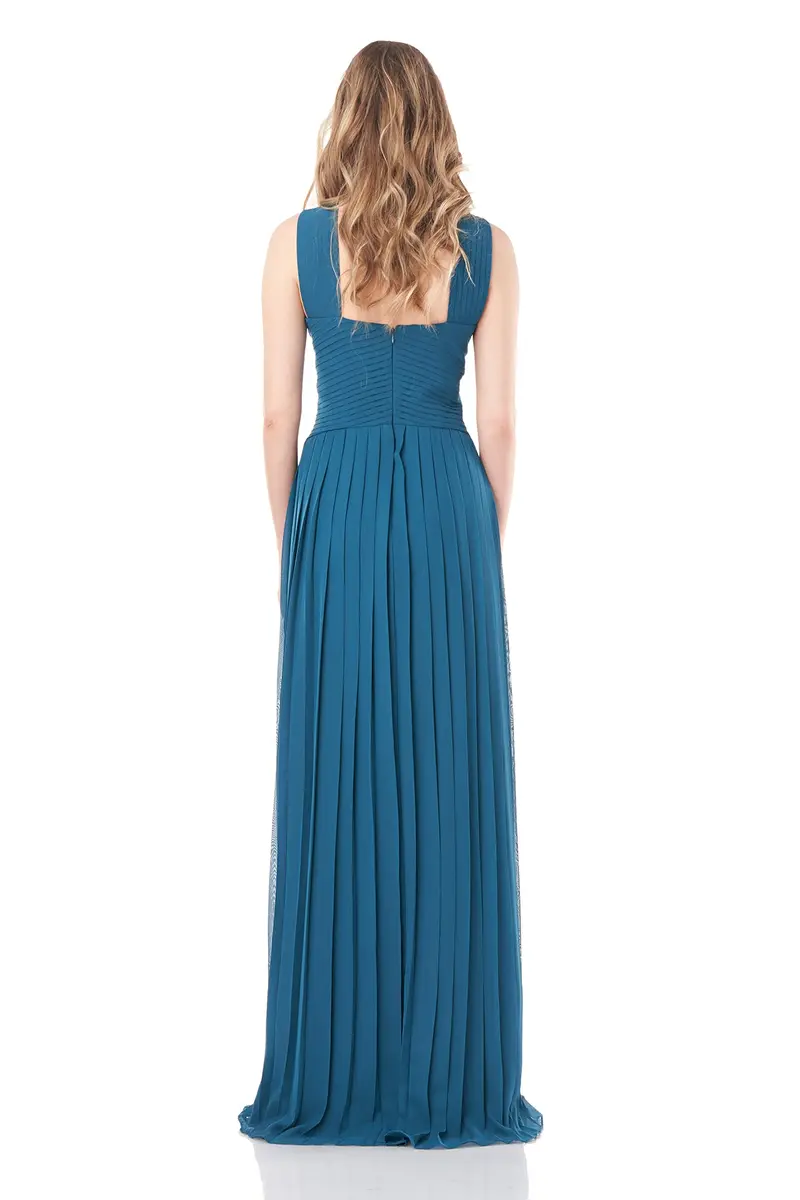 Amelia Halter Pleated Chiffon Gown
