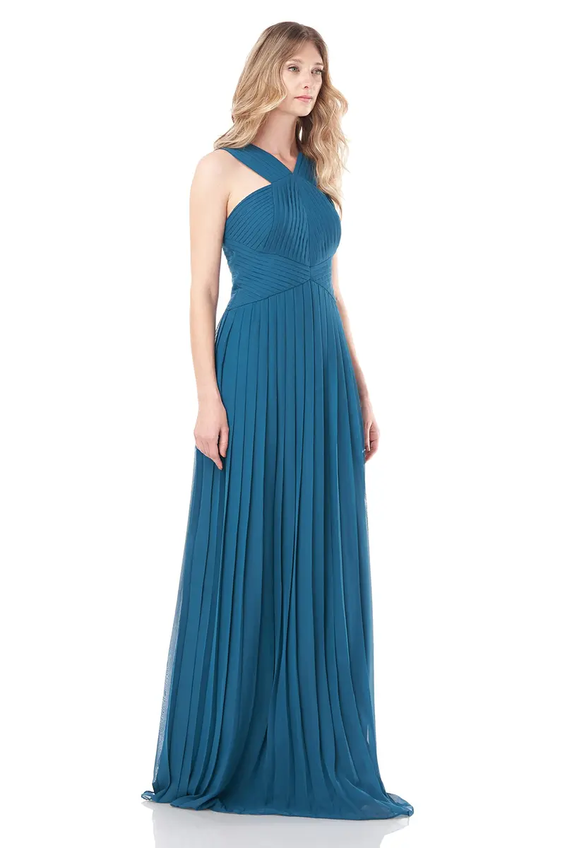 Amelia Halter Pleated Chiffon Gown