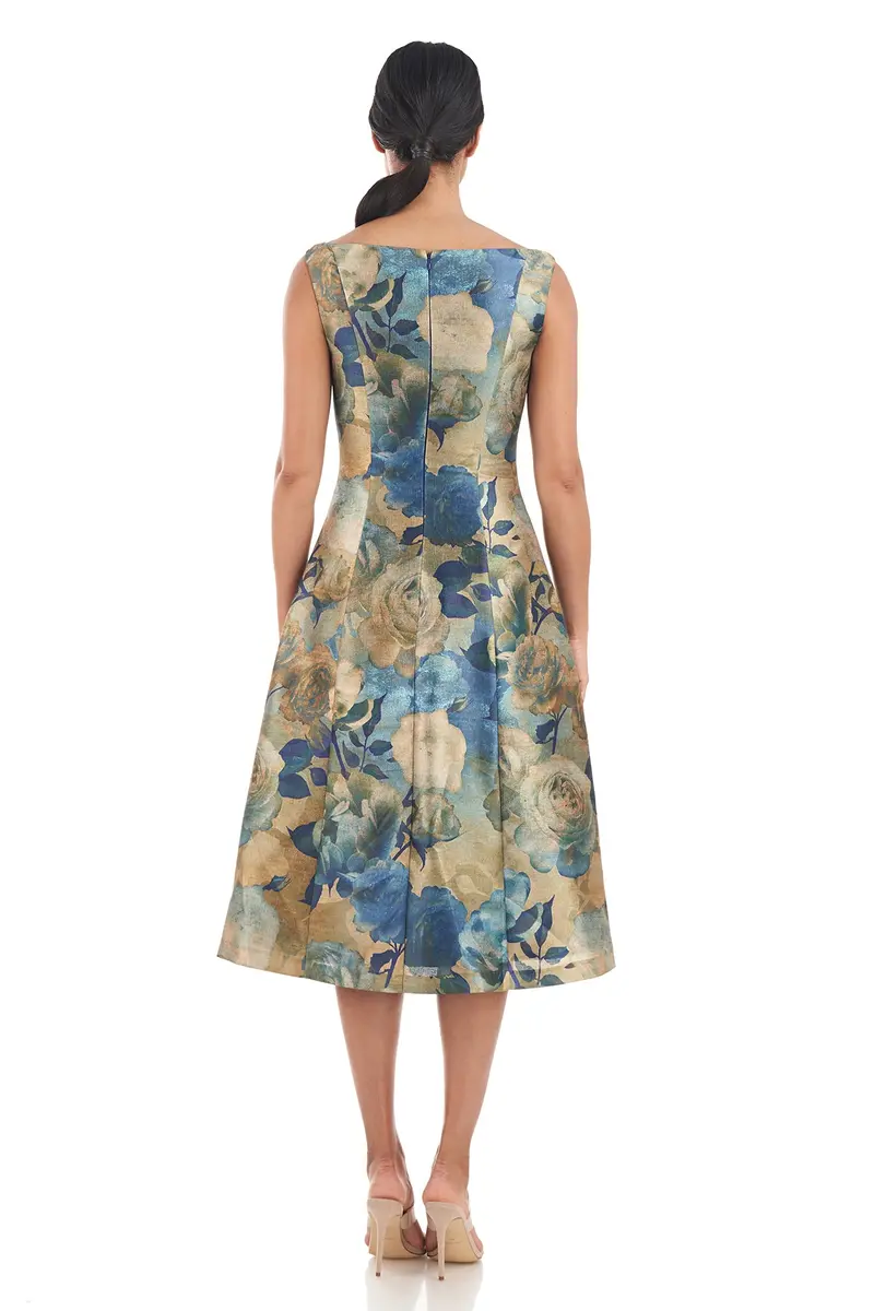 Amira Square-Neck Pleated Midi Dress in Organza 2