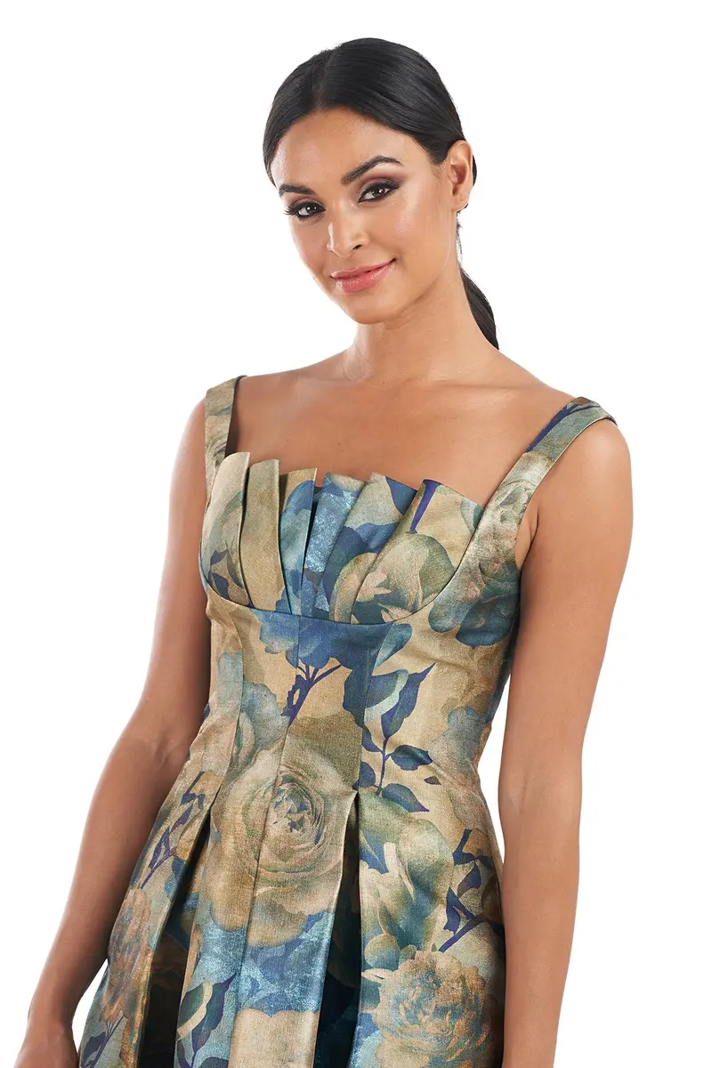 Amira Square-Neck Pleated Midi Dress in Organza