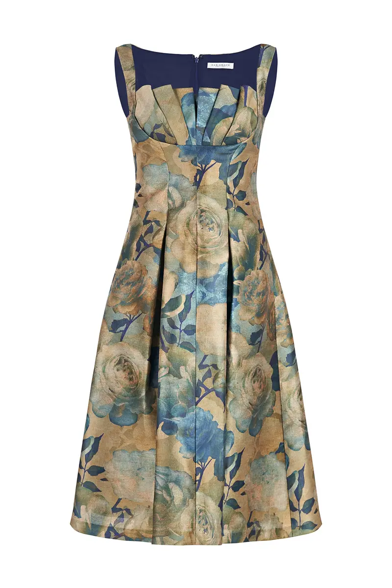Amira Square-Neck Pleated Midi Dress in Organza