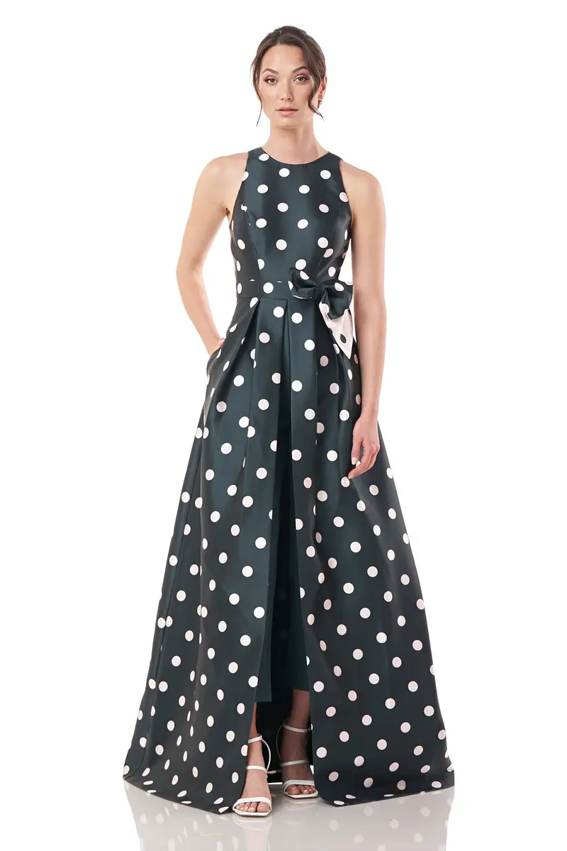 Andrea Polka Dot Elastic Jacquard Walk-Thru Jumpsuit