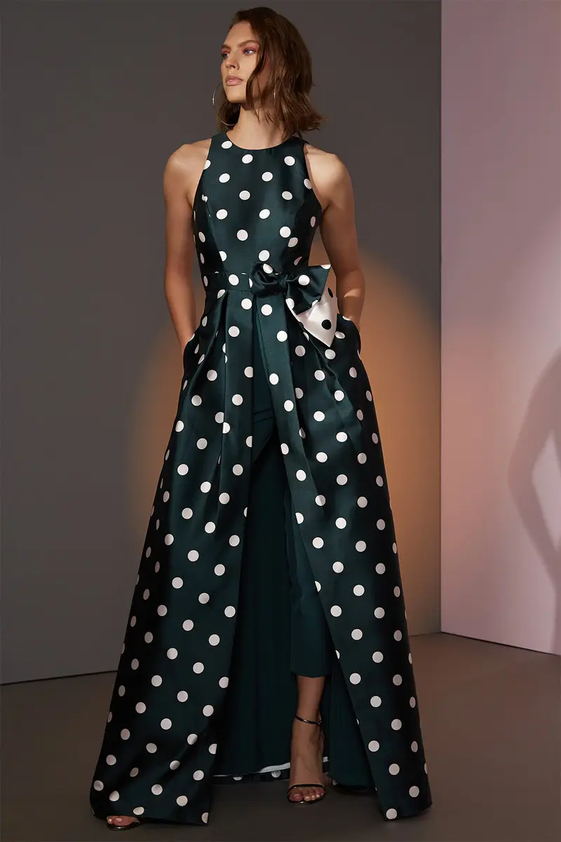 Andrea Polka Dot Elastic Jacquard Walk-Thru Jumpsuit 2