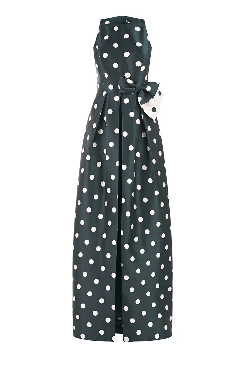 Andrea Polka Dot Elastic Jacquard Walk-Thru Jumpsuit