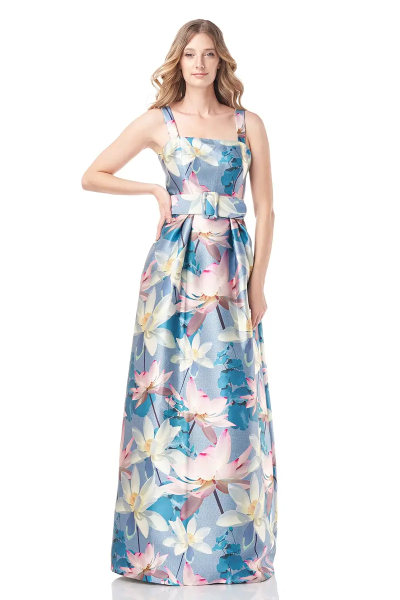 Annabella Lotus Print Column Gown with Detachable Belt 1