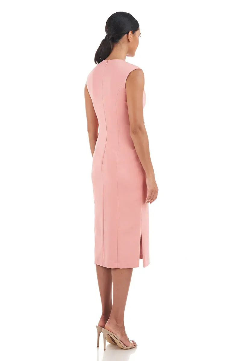 Asymmetrical Neckline Stretch Crepe Midi Dress 2