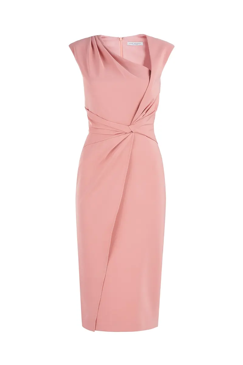 Asymmetrical Neckline Stretch Crepe Midi Dress