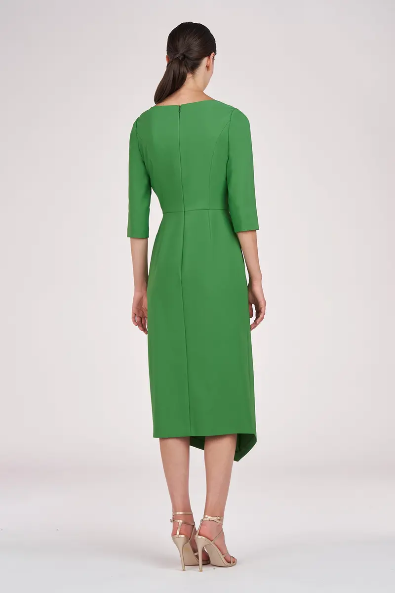 Asymmetrical Pleated Midi Dress in Stretch Crepe 2