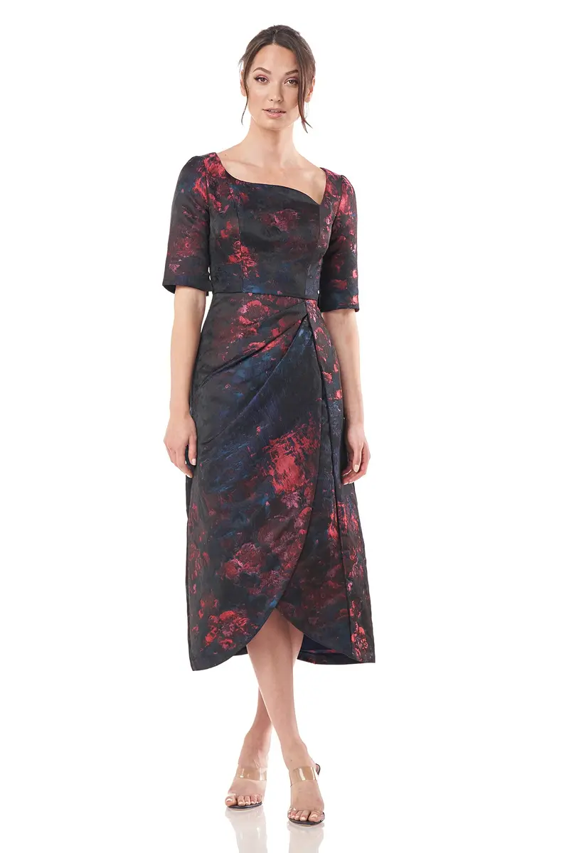 Asymmetrical Tulip-Skirt Tea-Length Dress