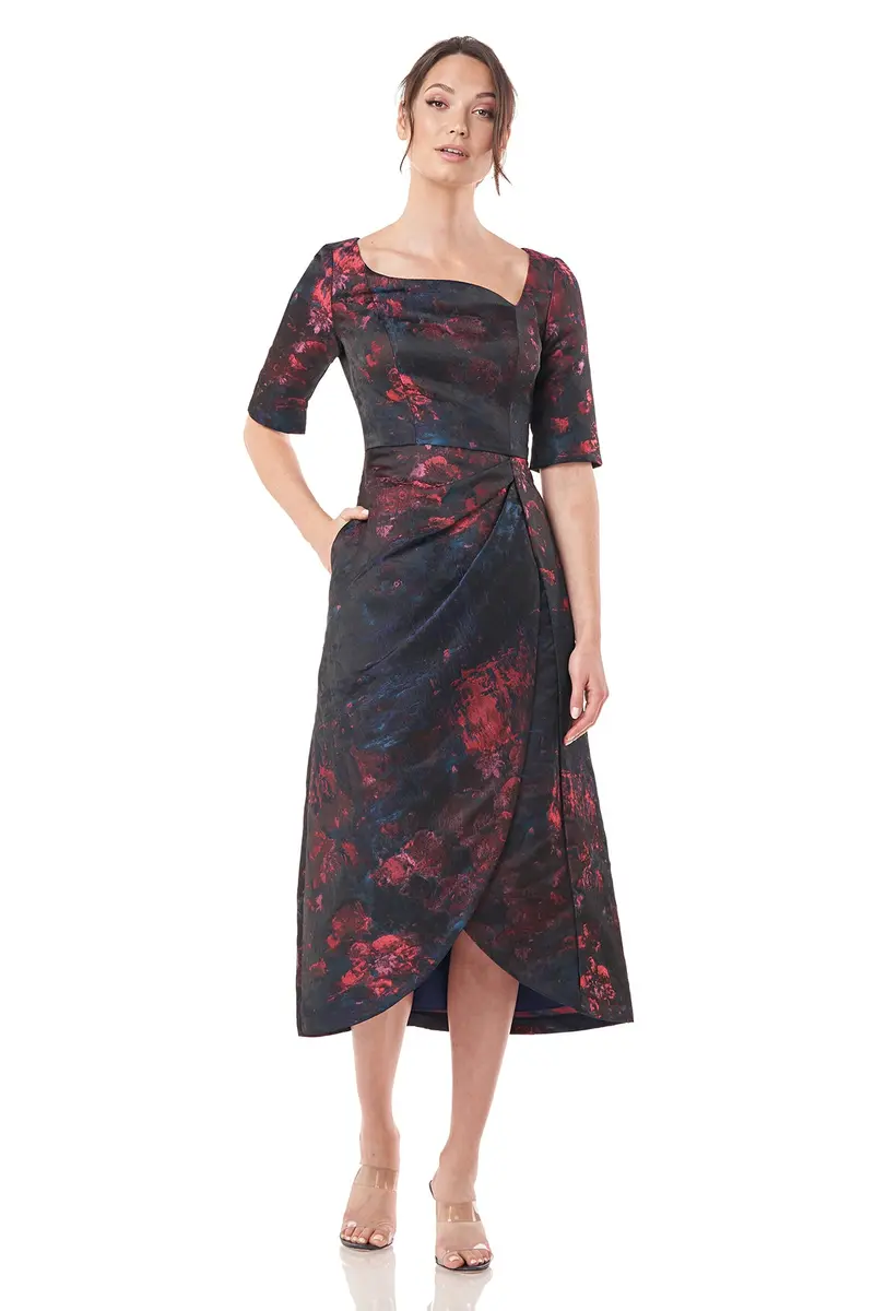 Asymmetrical Tulip-Skirt Tea-Length Dress