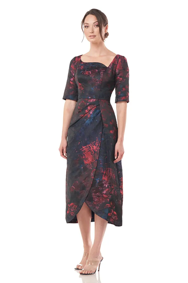 Asymmetrical Tulip-Skirt Tea-Length Dress