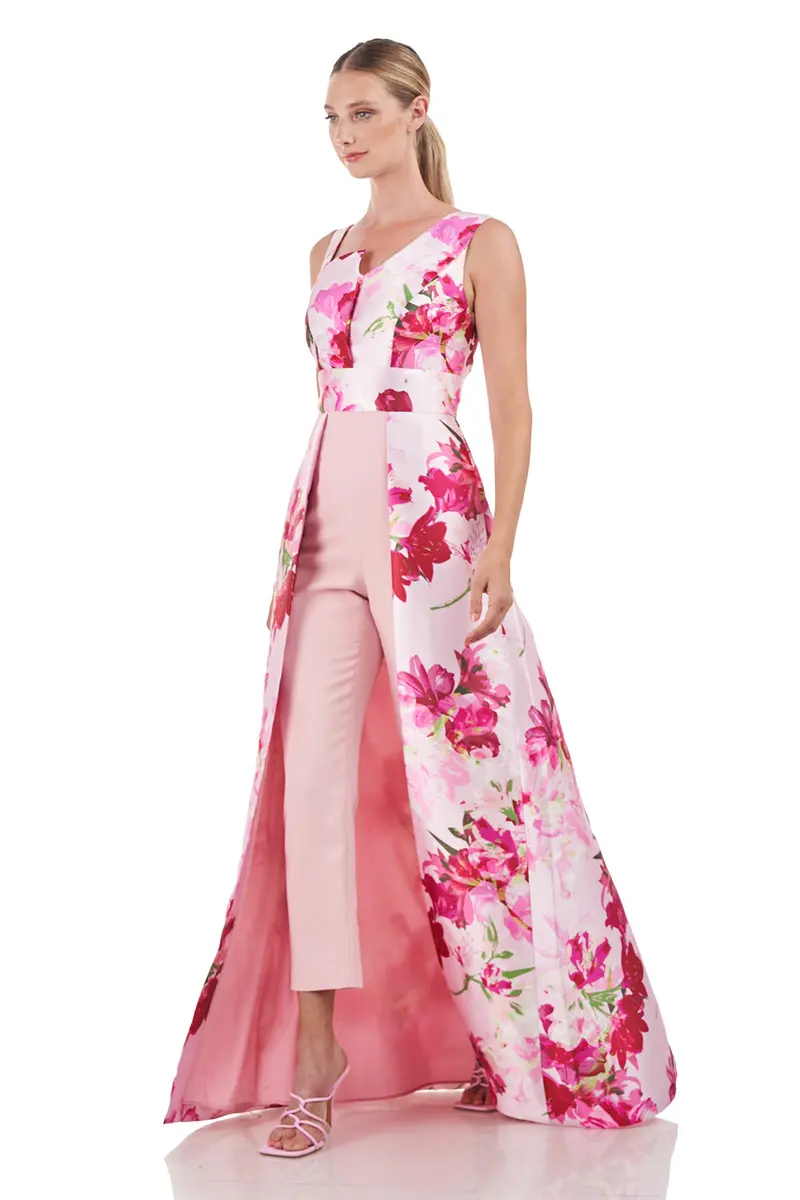 Azalea Print Mikado Flared Walk-Thru Jumpsuit