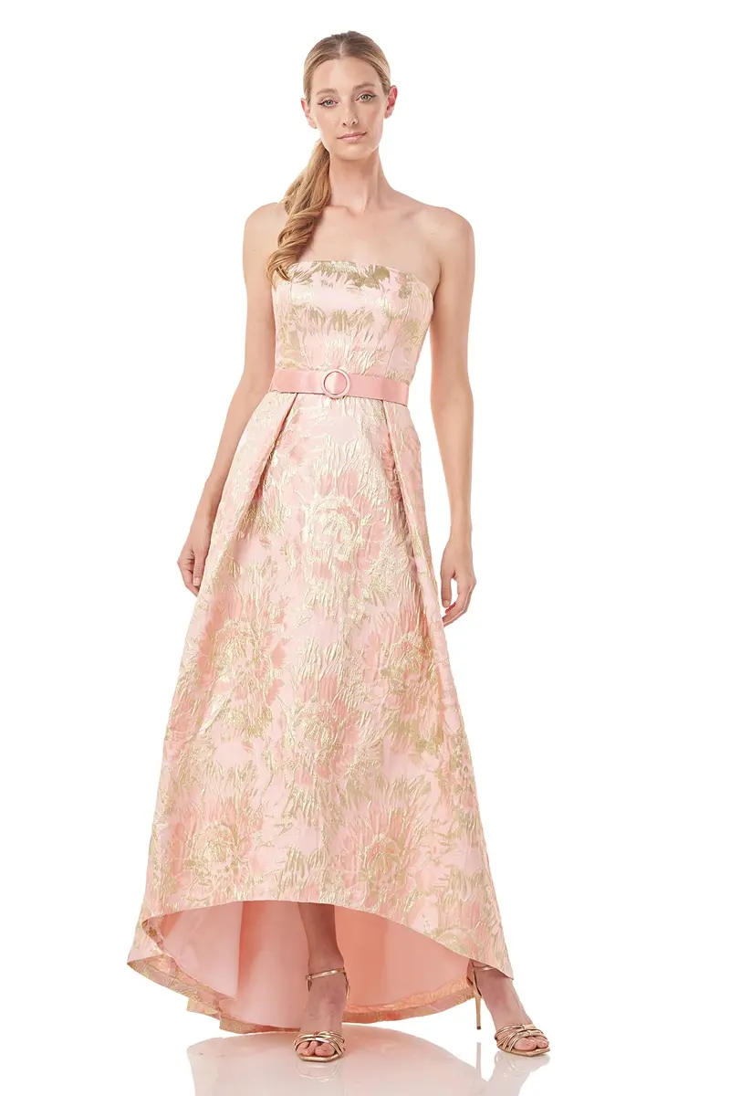 Bella Metallic Floral Hi-Low Evening Gown