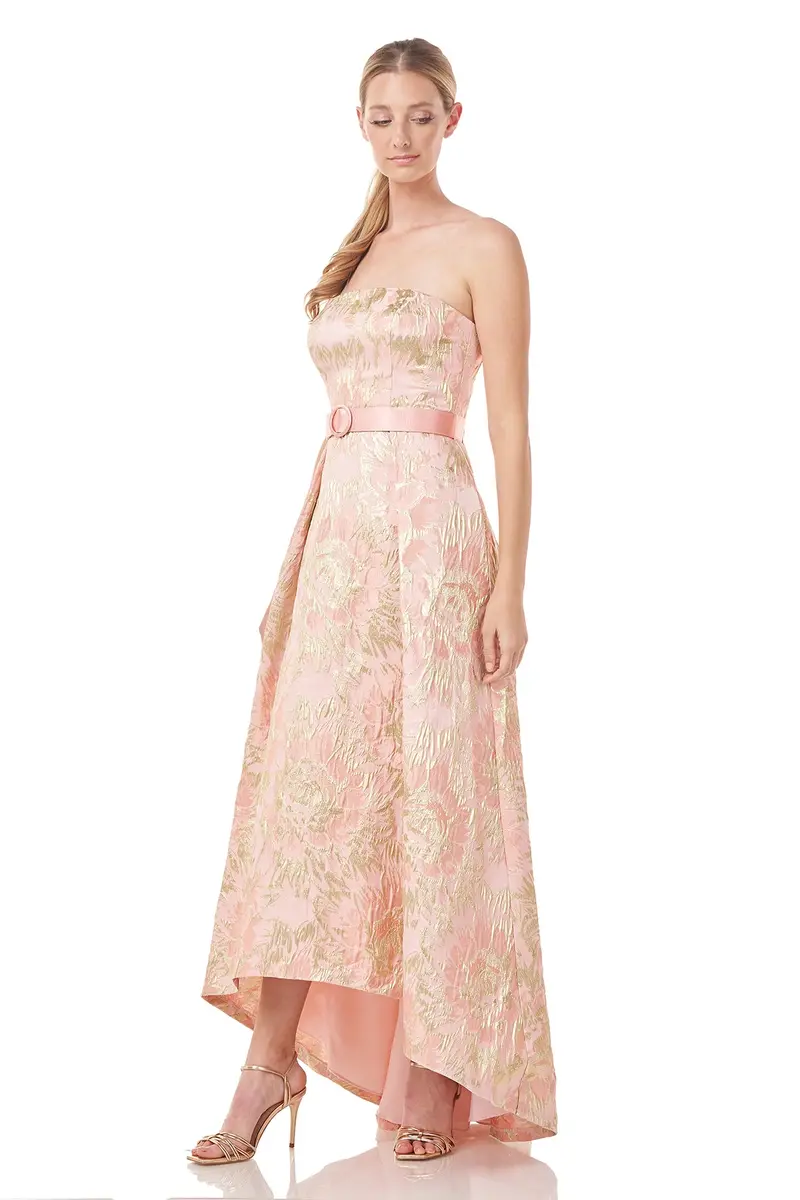 Bella Metallic Floral Hi-Low Evening Gown