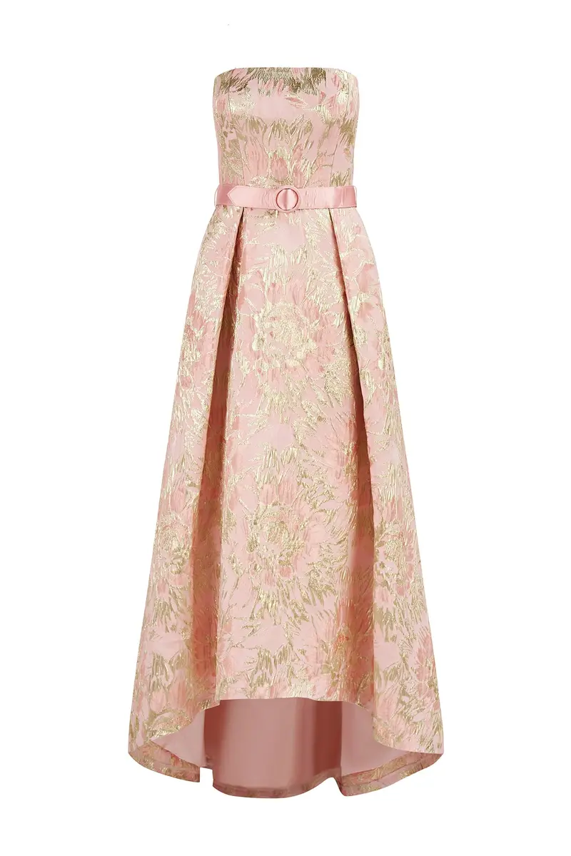 Bella Metallic Floral Hi-Low Evening Gown