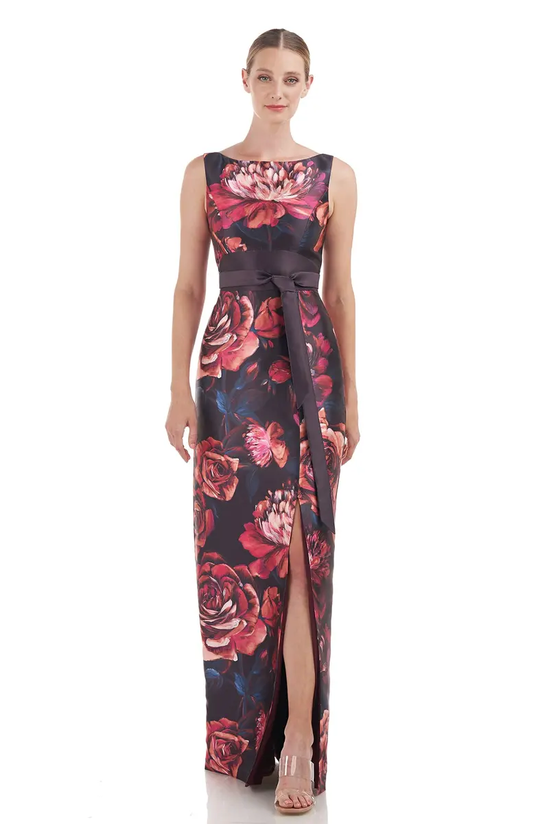 Carina Floral Mikado Column Evening Gown