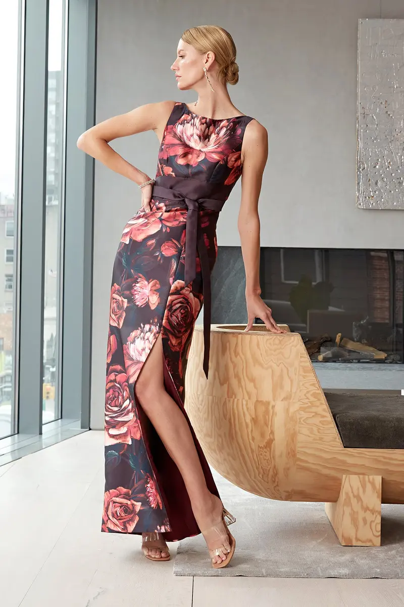 Carina Floral Mikado Column Evening Gown 2