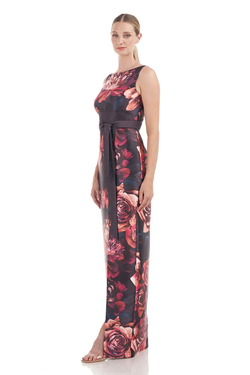 Carina Floral Mikado Column Evening Gown