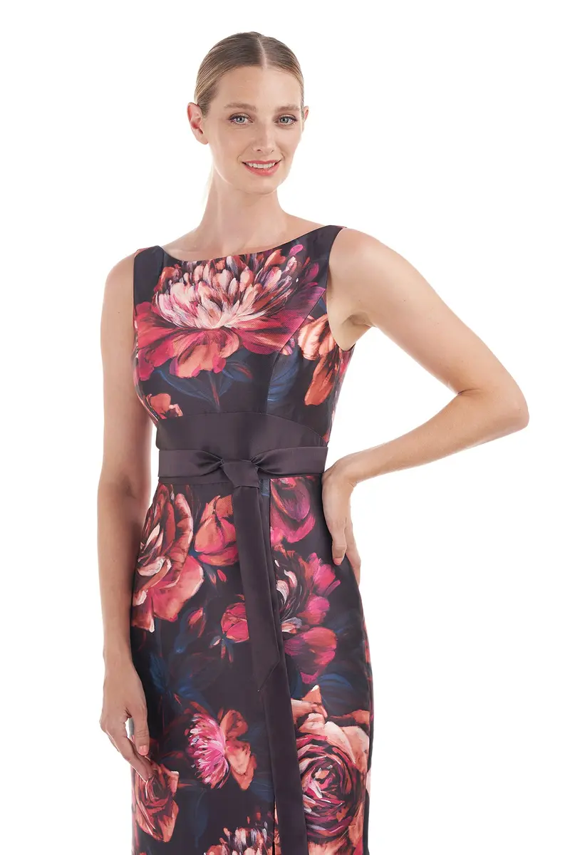 Carina Floral Mikado Column Evening Gown