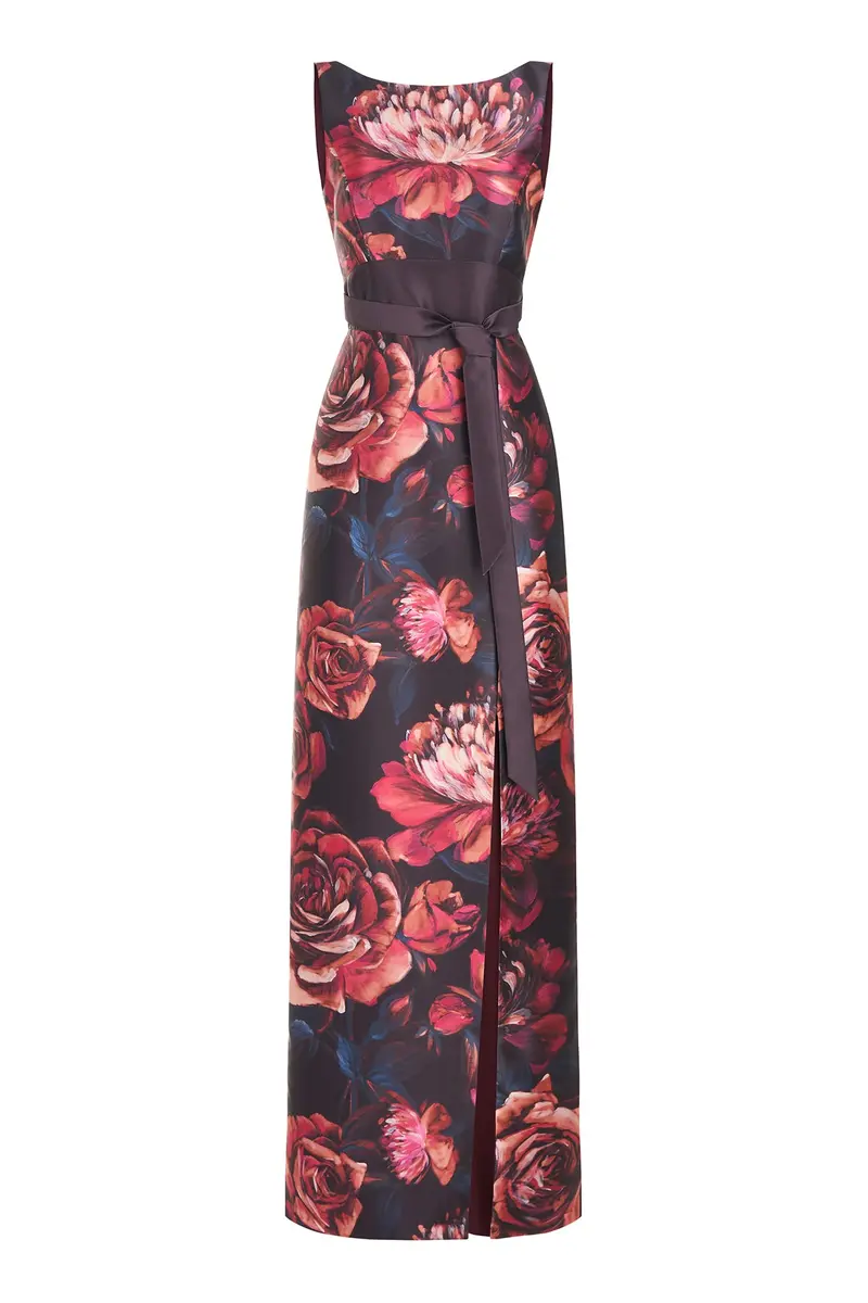 Carina Floral Mikado Column Evening Gown