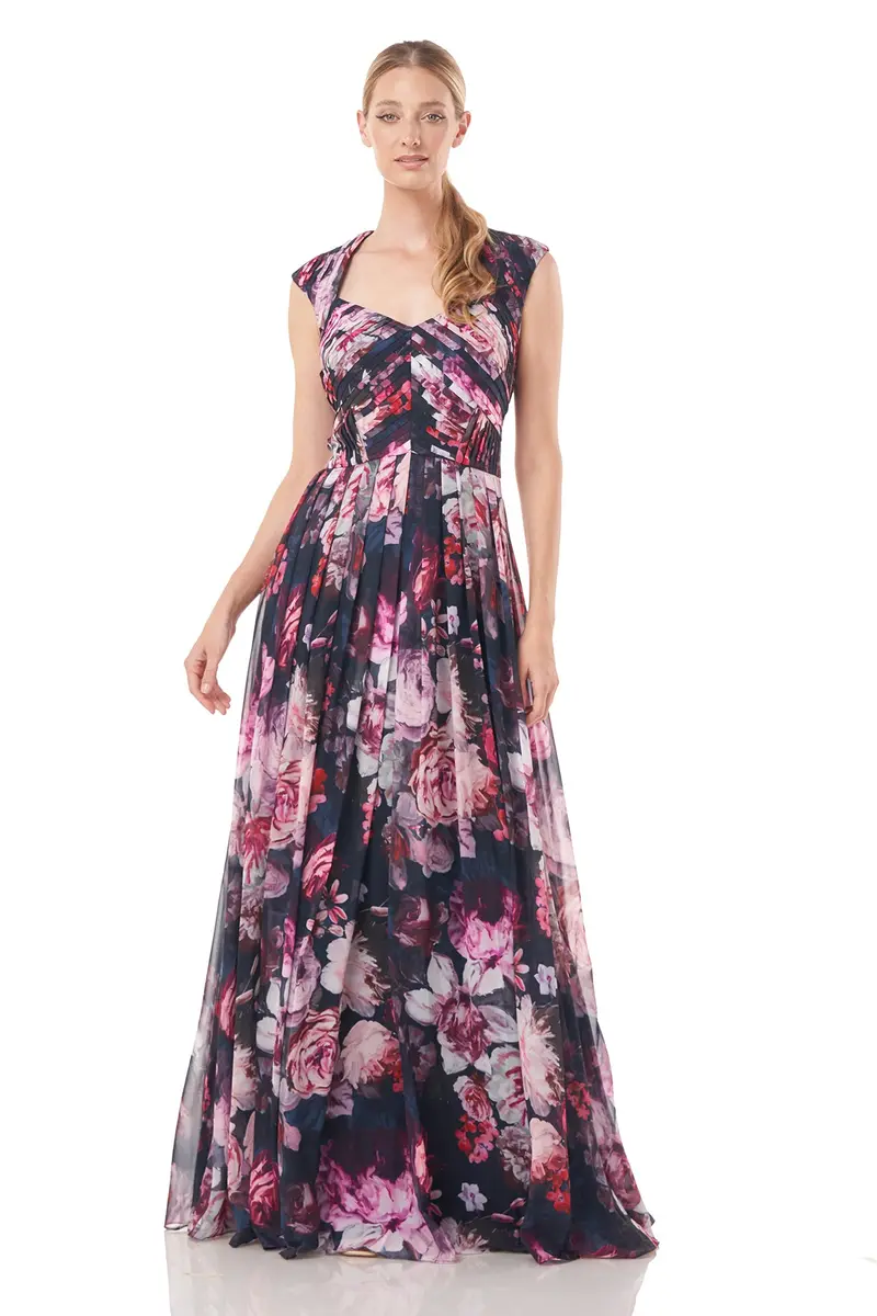 Chiffon V-Neck A-Line Pleated Evening Gown