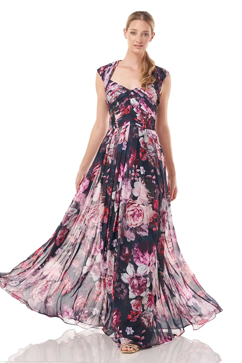 Chiffon V-Neck A-Line Pleated Evening Gown