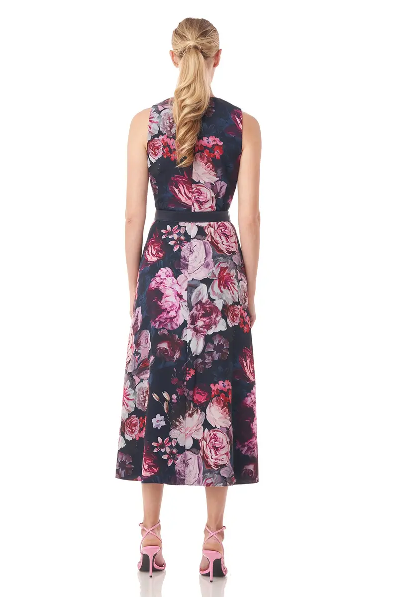Chiffon Wrap V-Neck Pleated Tea-Length Dress