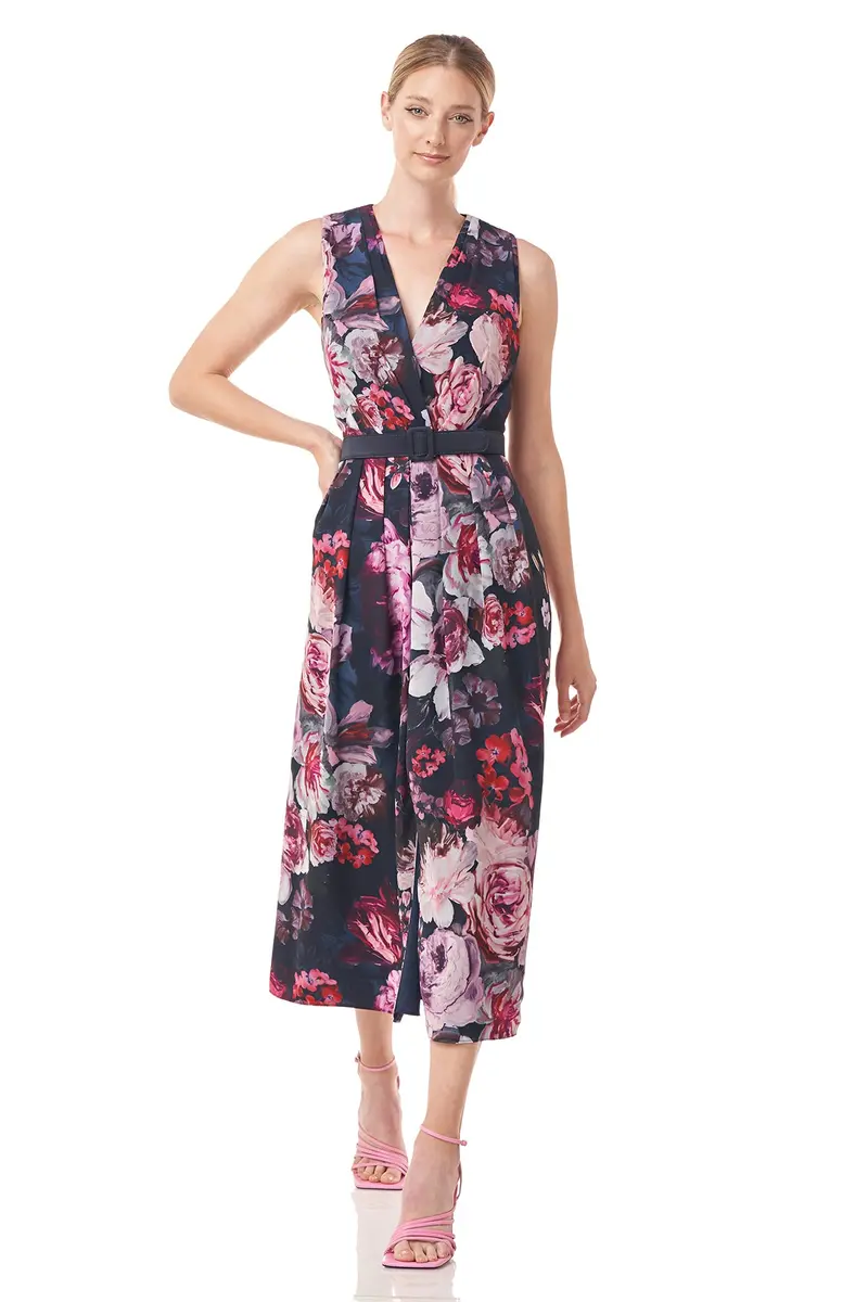 Chiffon Wrap V-Neck Pleated Tea-Length Dress