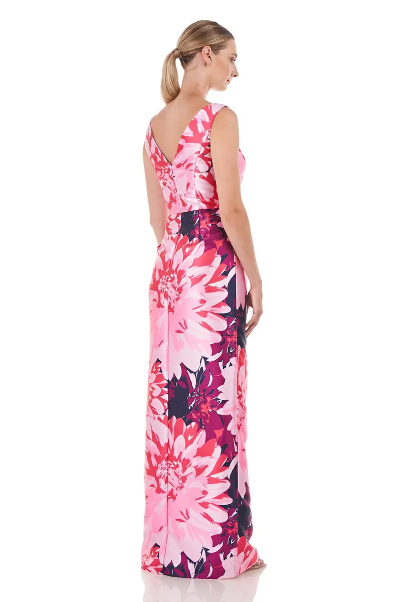 Chrysanthemum Print Mikado Column Gown 2