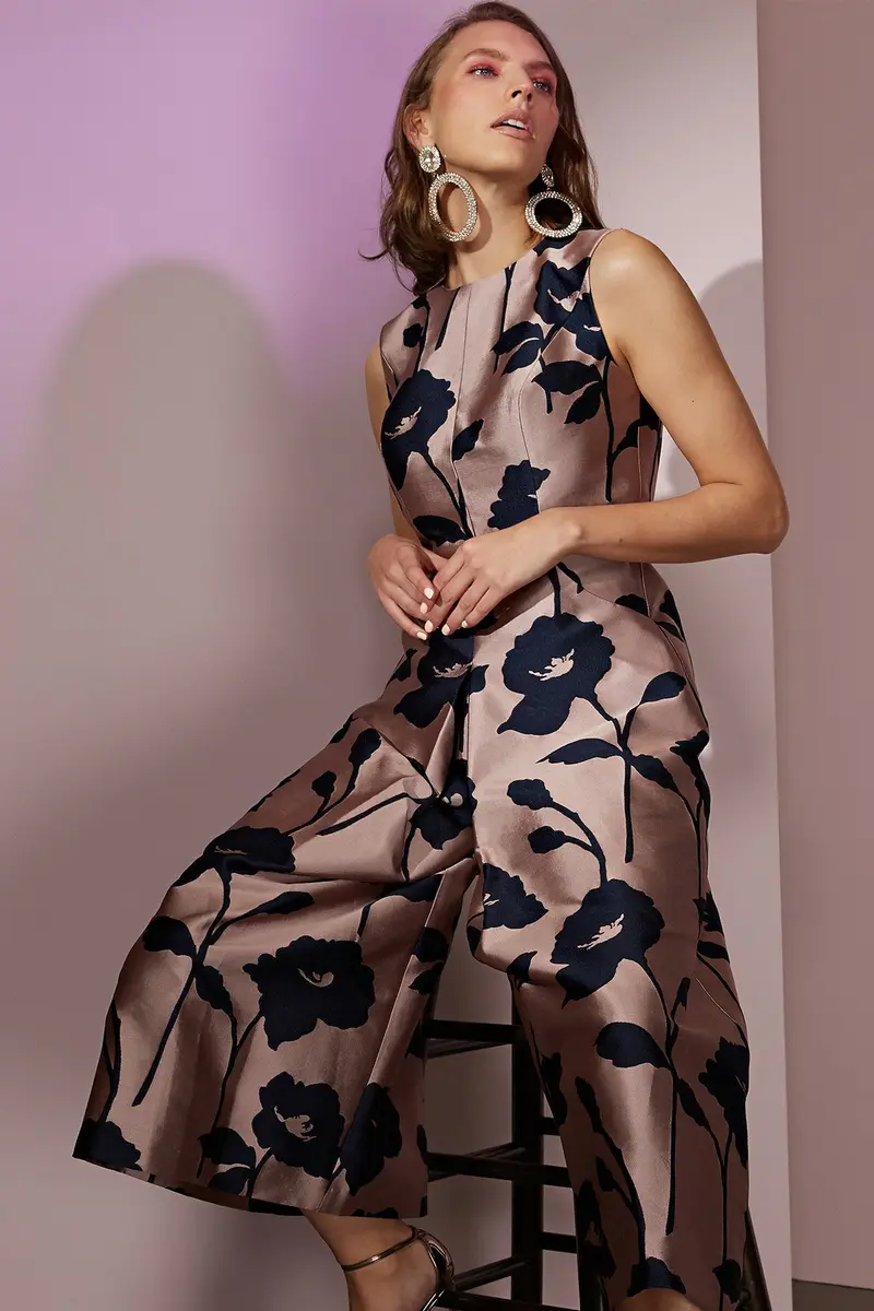 Coty Floral Jacquard Wide-Leg Jumpsuit