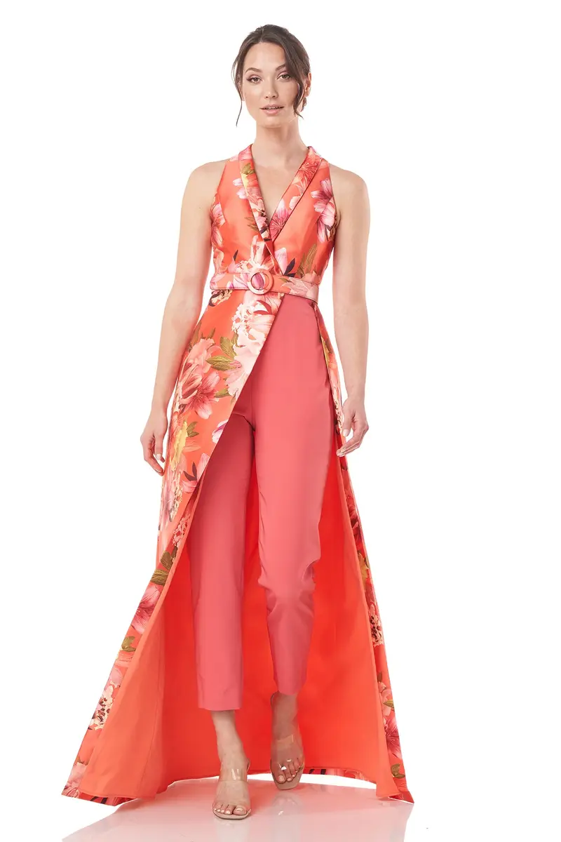 Dana Asymmetrical Walk-Thru Jumpsuit in Printed Mikado