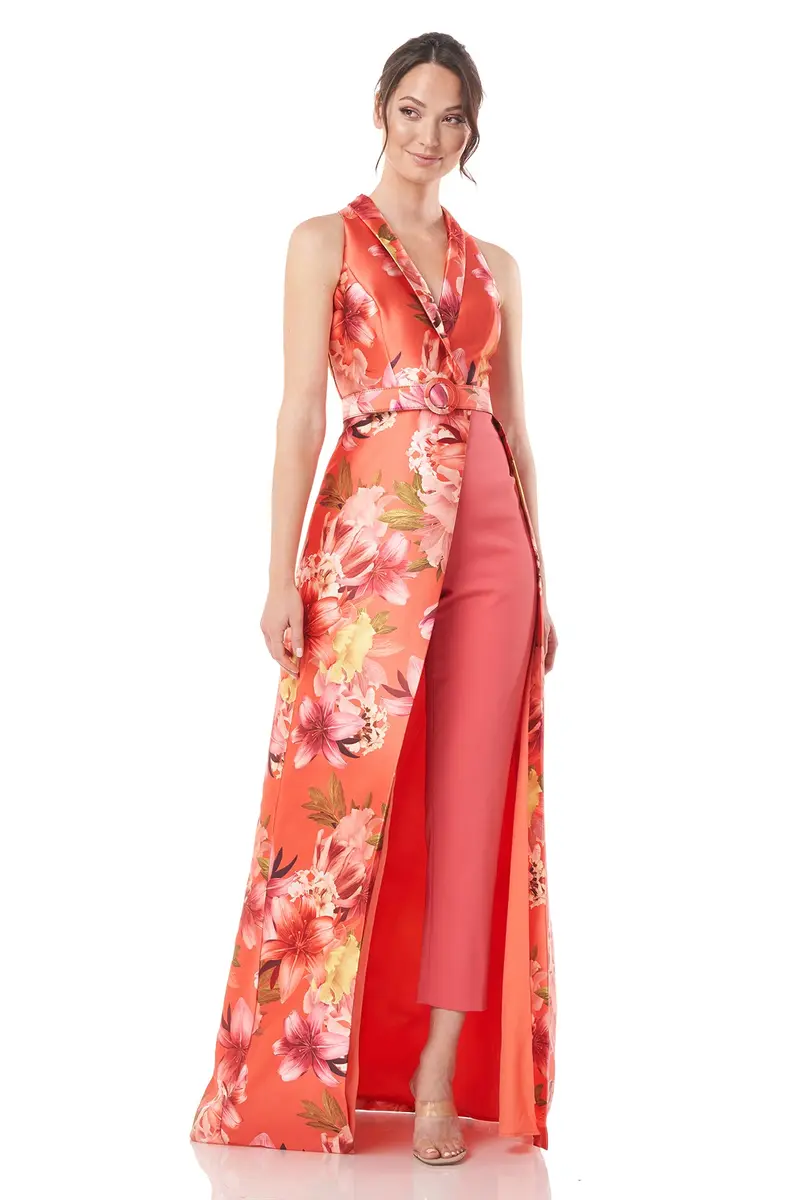 Dana Asymmetrical Walk-Thru Jumpsuit in Printed Mikado
