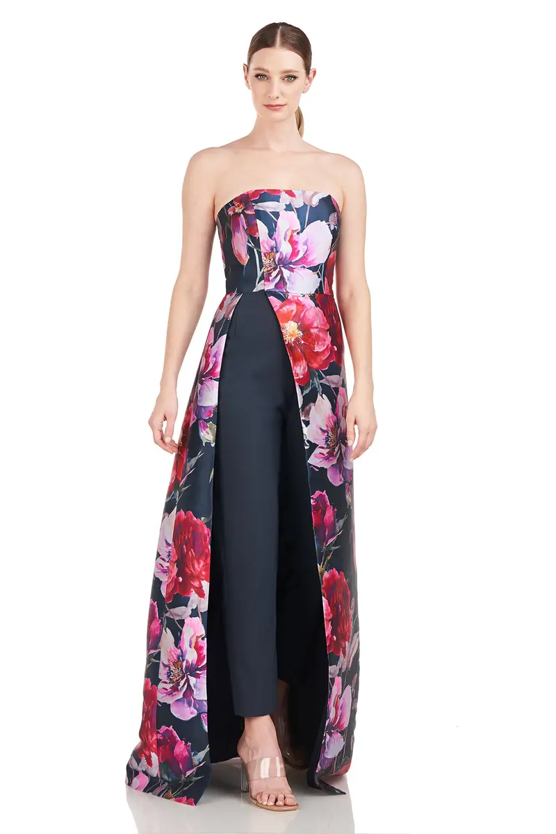 Dasha Strapless Camellia Print Mikado Jumpsuit