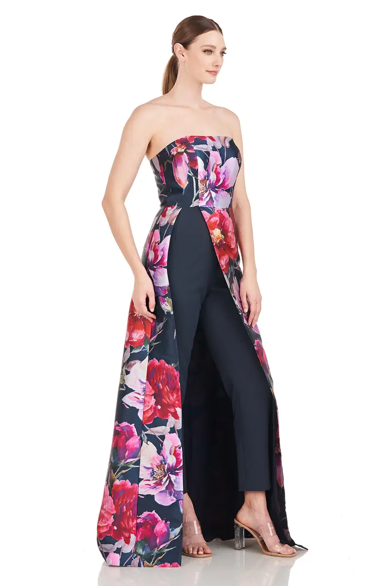 Dasha Strapless Camellia Print Mikado Jumpsuit