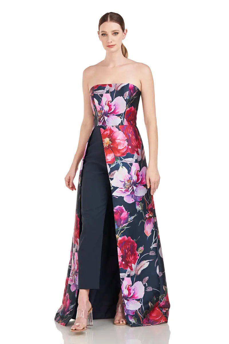 Dasha Strapless Camellia Print Mikado Jumpsuit