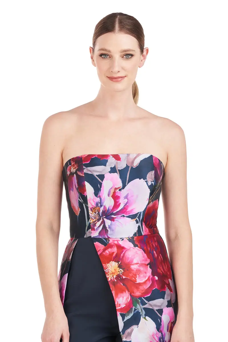 Dasha Strapless Camellia Print Mikado Jumpsuit