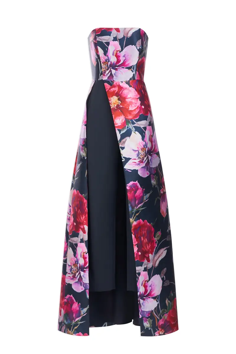 Dasha Strapless Camellia Print Mikado Jumpsuit