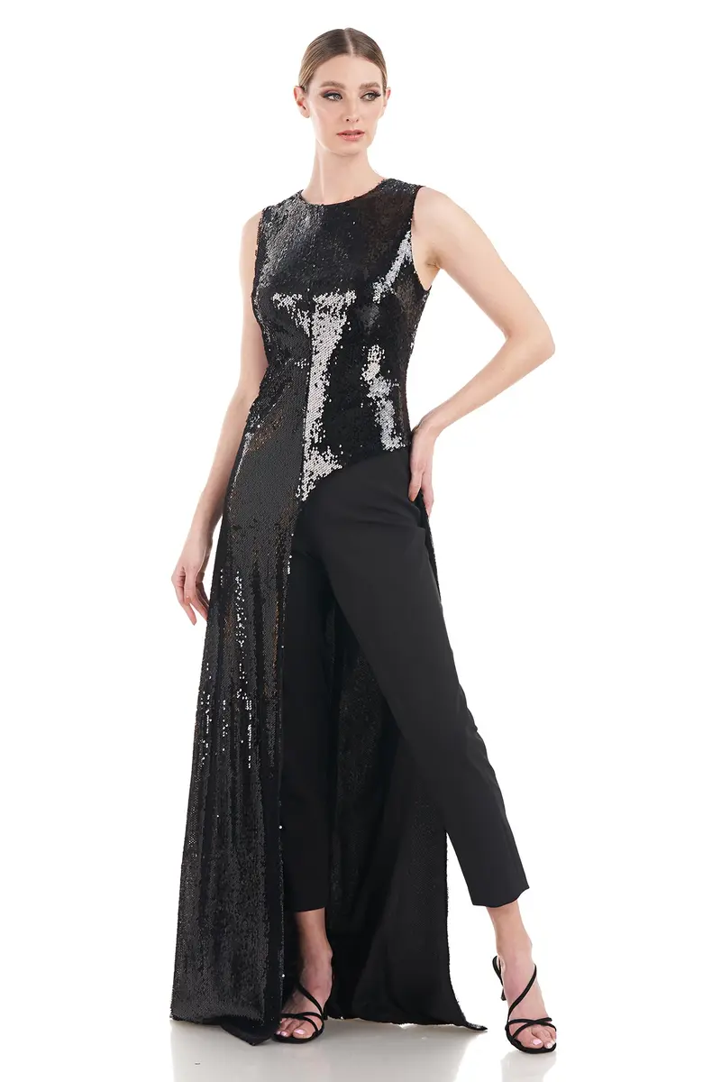 Davina Glossy Asymmetrical Sequin Jumpsuit