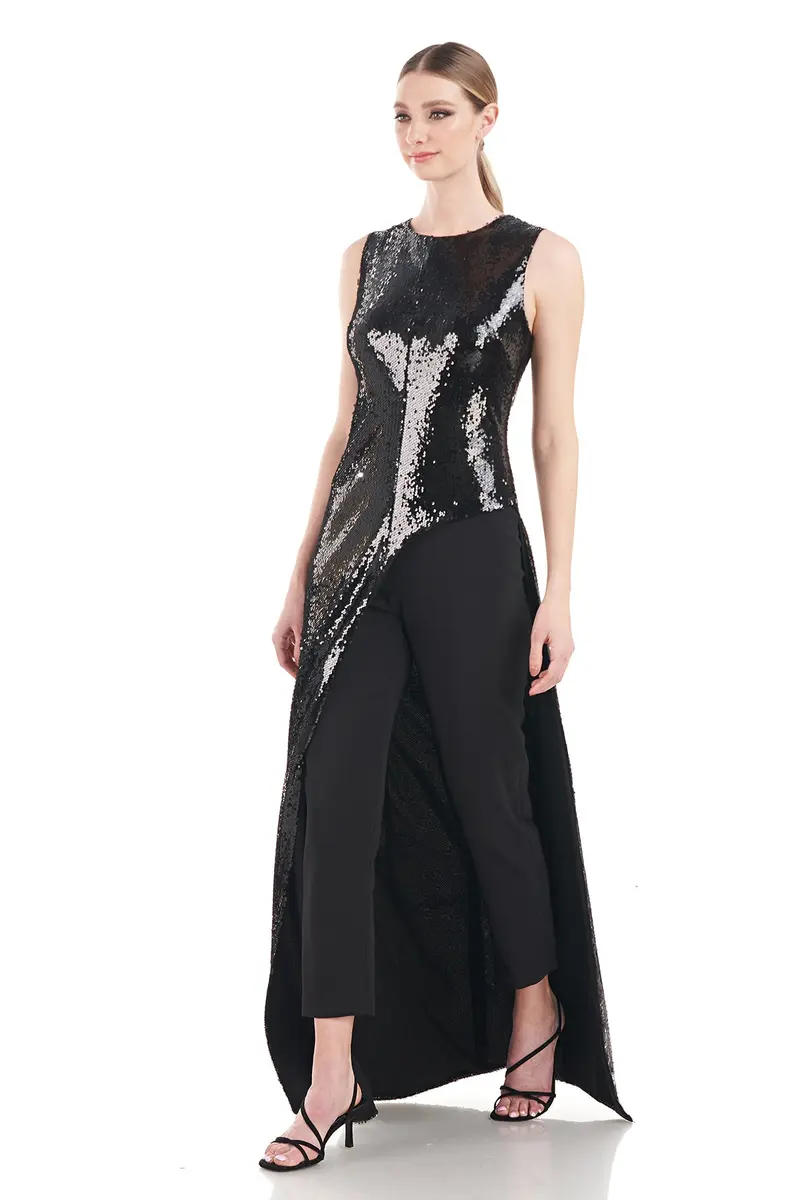 Davina Glossy Asymmetrical Sequin Jumpsuit