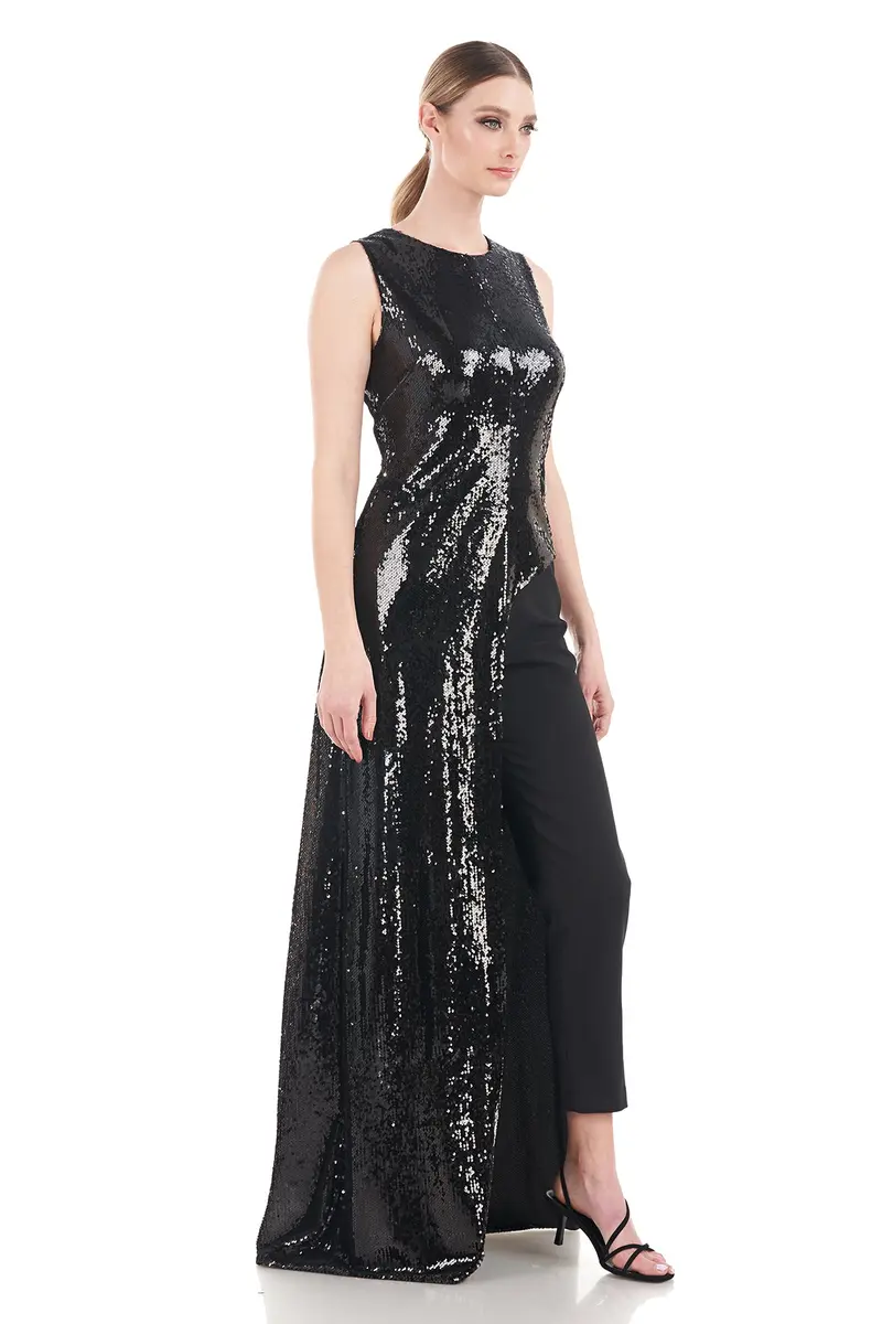 Davina Glossy Asymmetrical Sequin Jumpsuit
